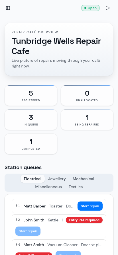 RepairManager on a phone, registering a visitor's item